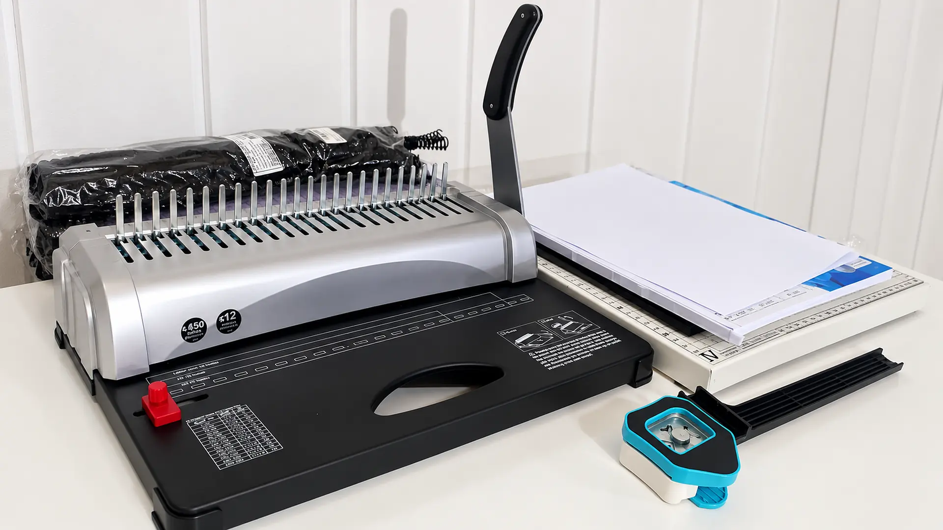 Encadernadora, papéis e materiais usados nos serviços gráficos da Print PB